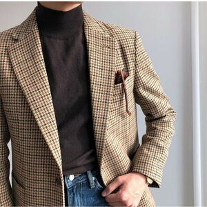 Ralph Lauren Men’s Wool Blend Blazer - Brown Plaid Houndstooth - Size 40R